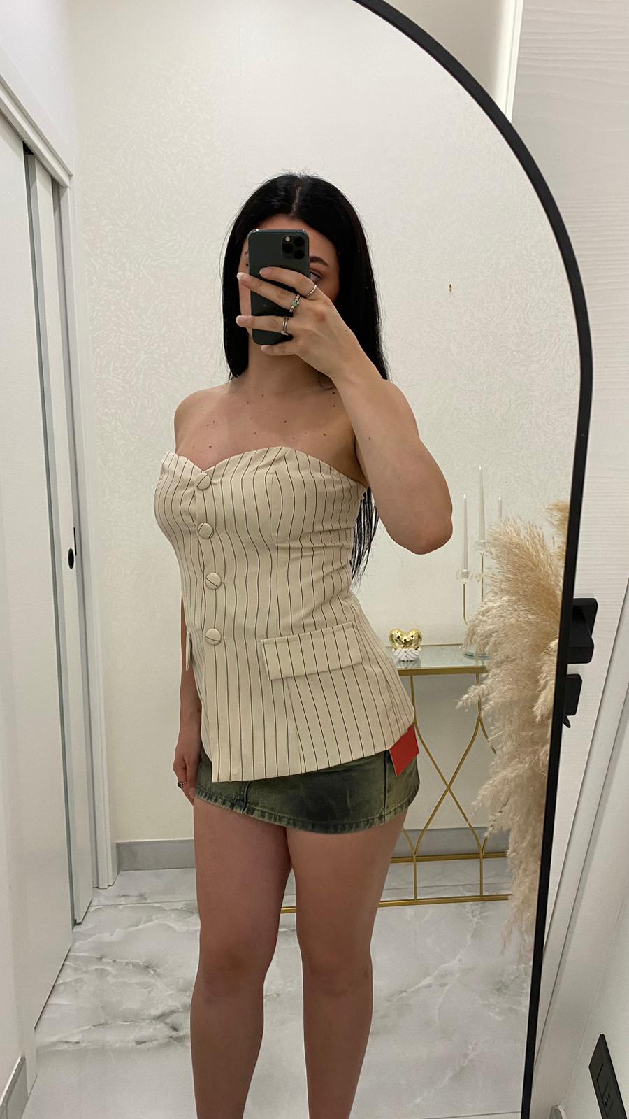 Corpetto a righe beige