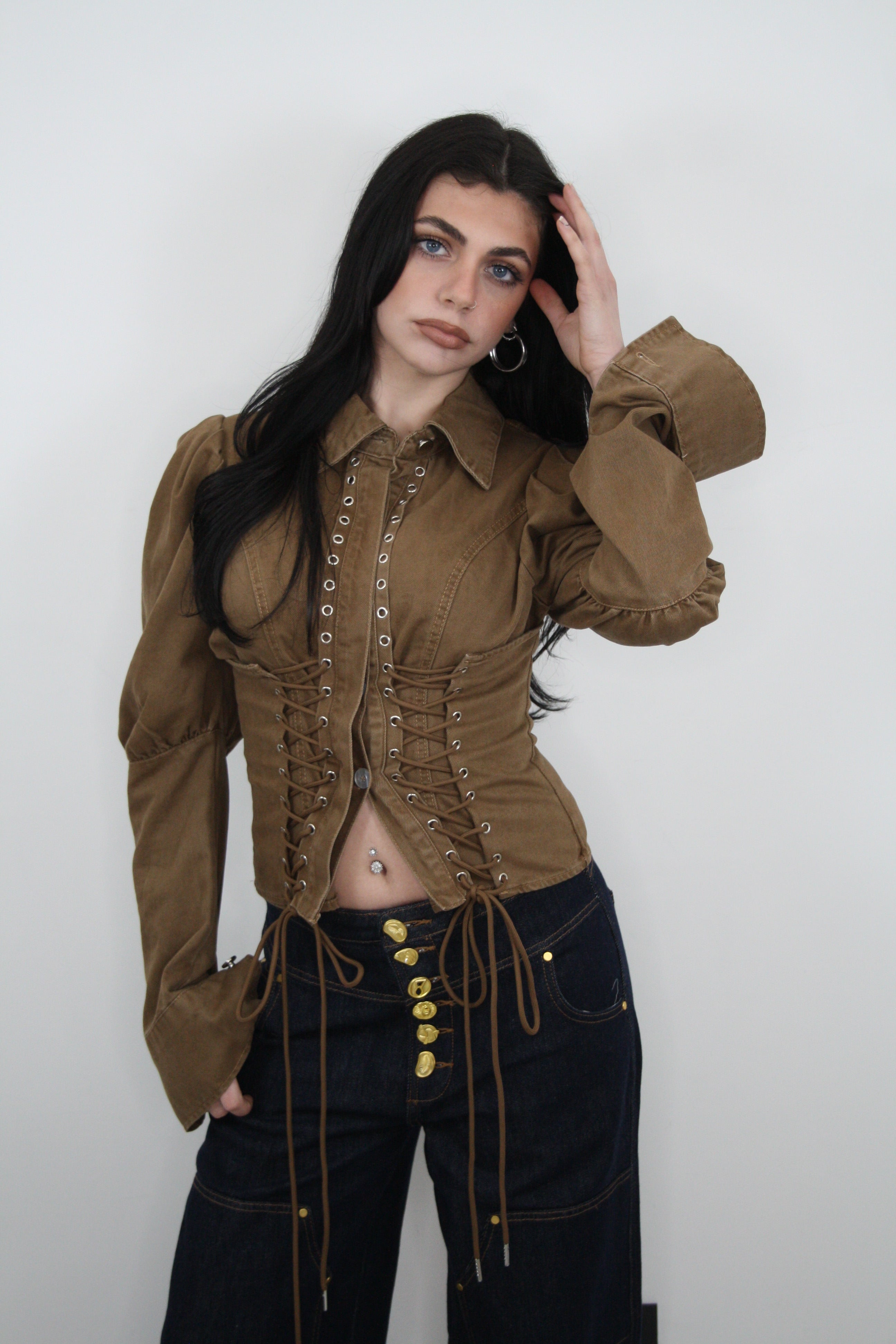 Camicia Alexis a corsetto marrone