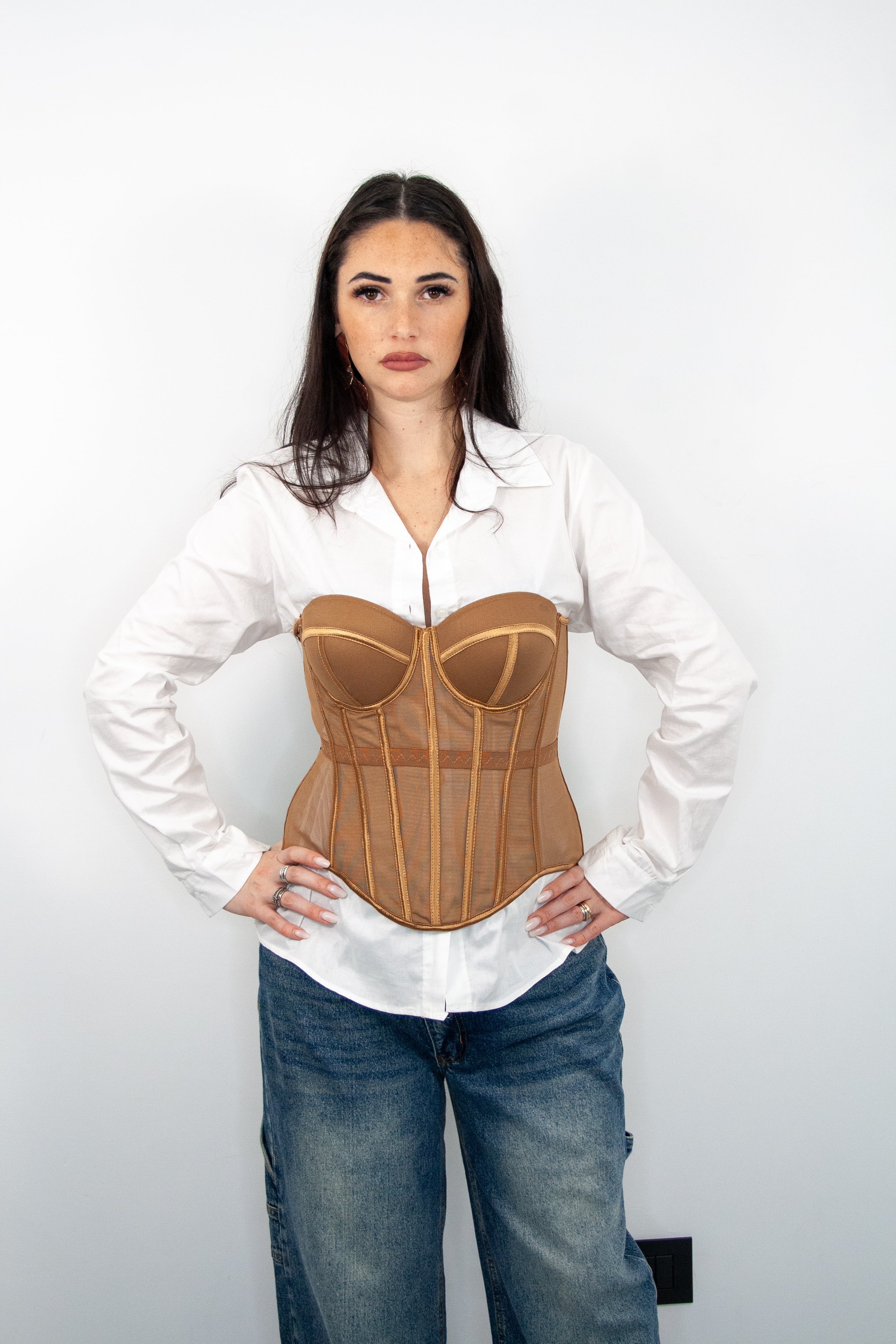 Top corsetto Camel