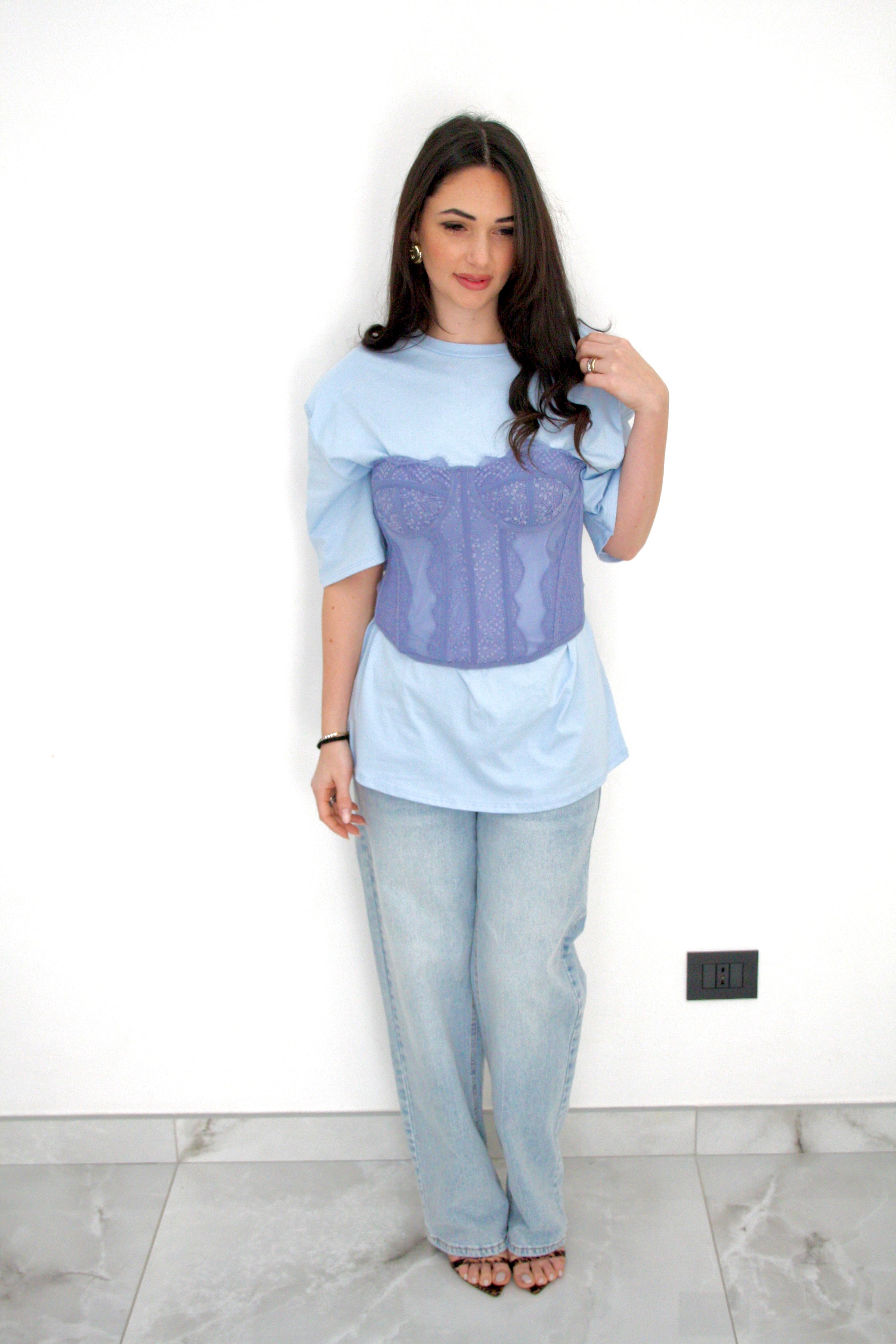 T shirt Naike con spalline preformate azzurra