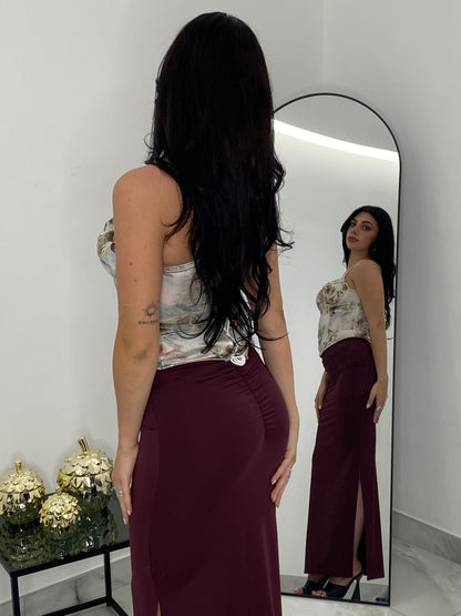 Gonna bordeaux lunga con spacco