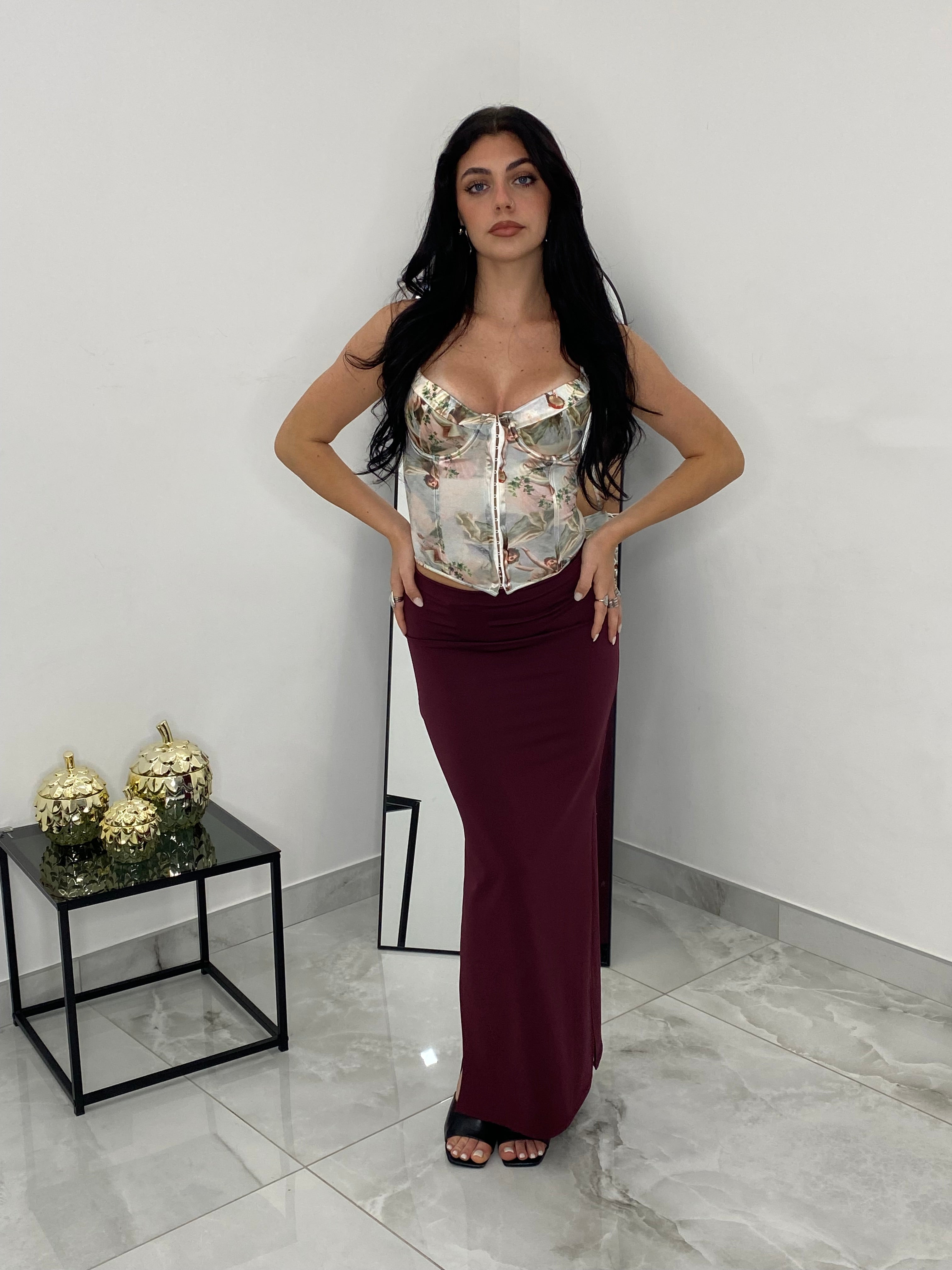 Gonna bordeaux lunga con spacco