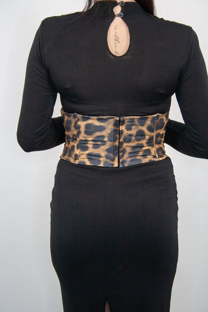 Abito lungo con corsetto leopardato