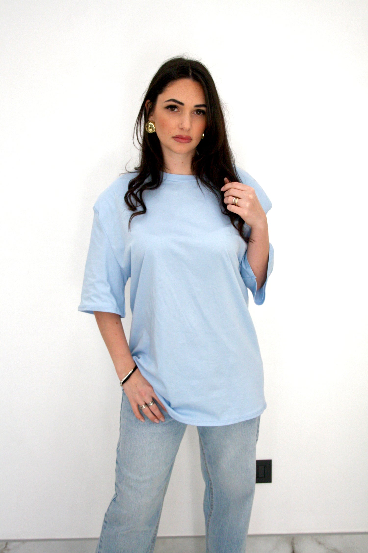T shirt Naike con spalline preformate azzurra
