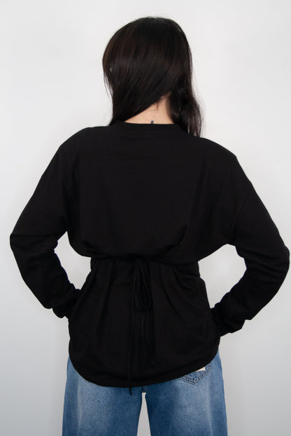 Maglia cotone maniche lunghe con spalline e laccetti