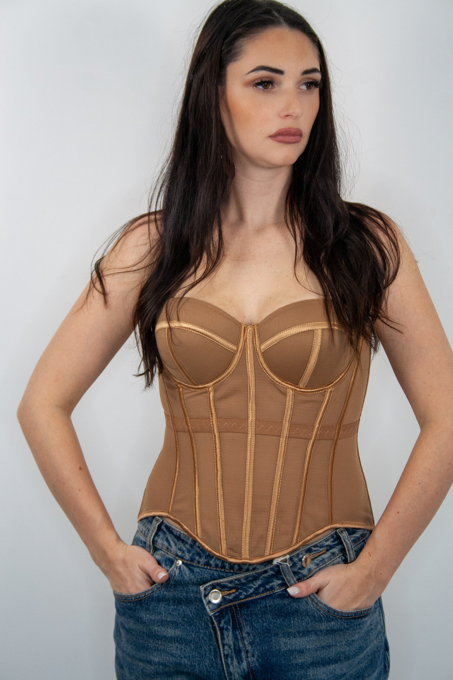 Top corsetto Camel
