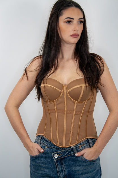 Top corsetto Camel
