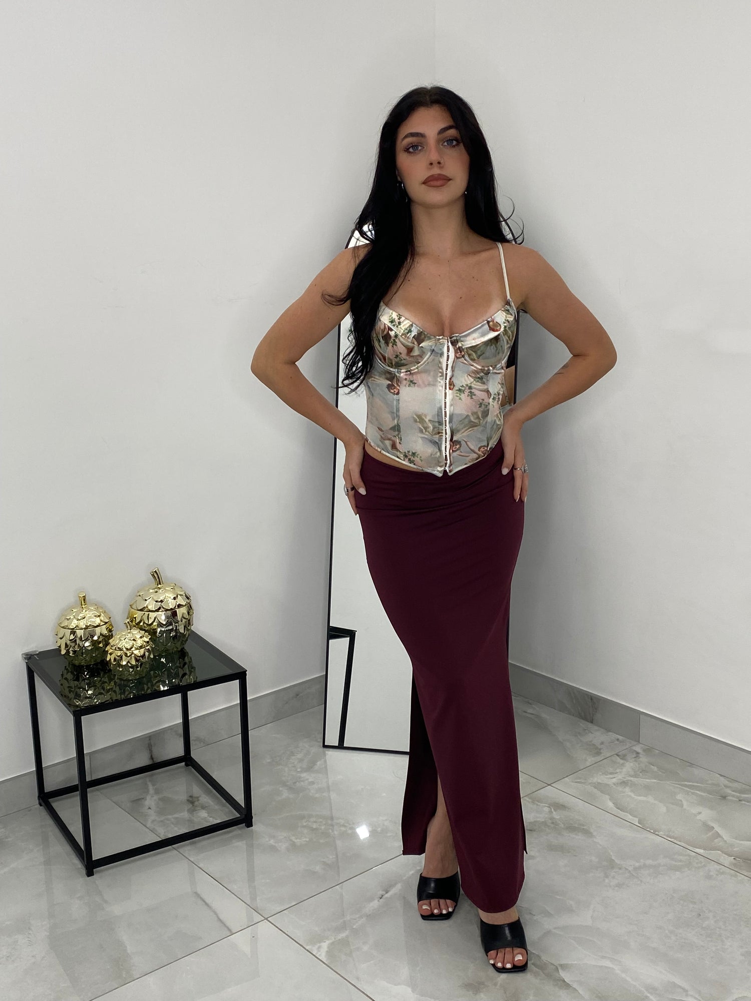 Gonna bordeaux lunga con spacco