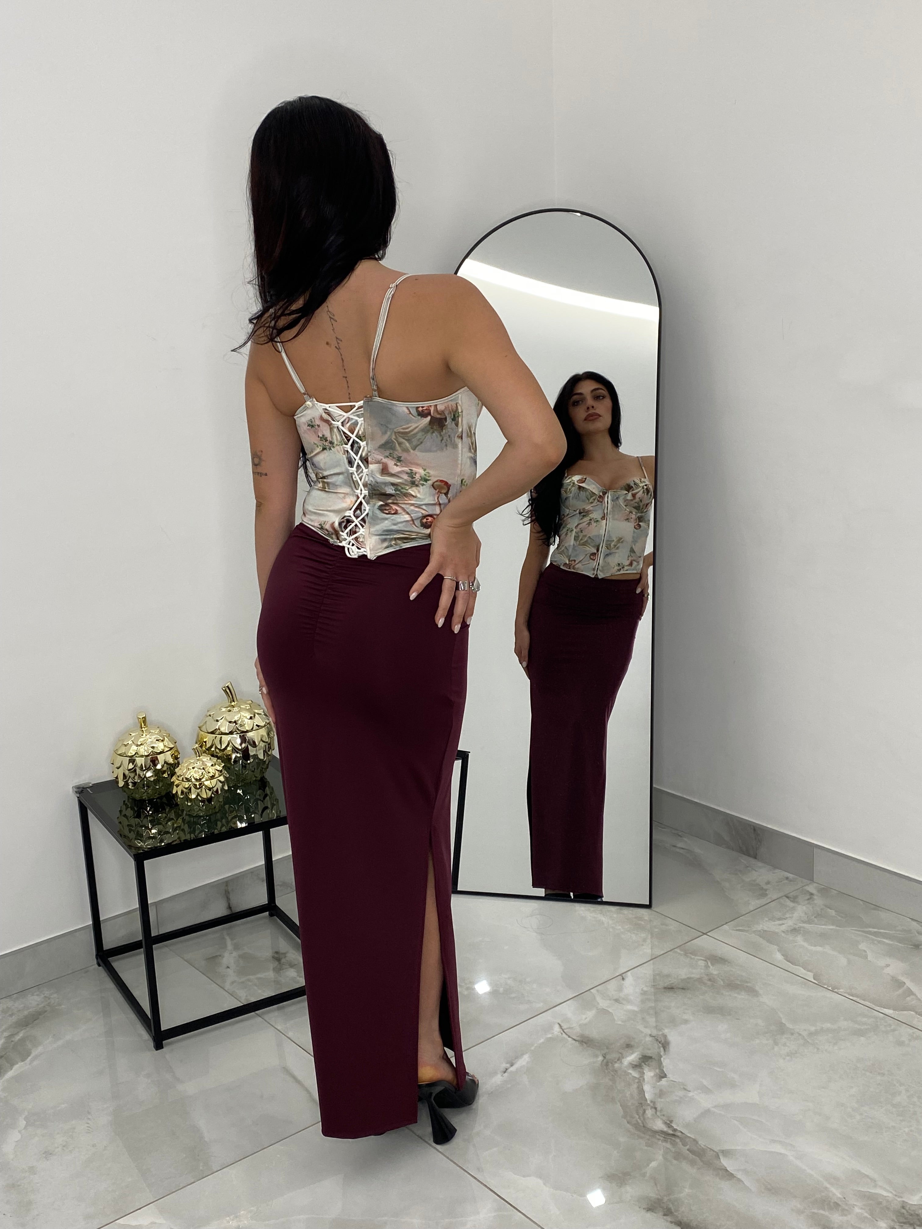 Gonna bordeaux lunga con spacco