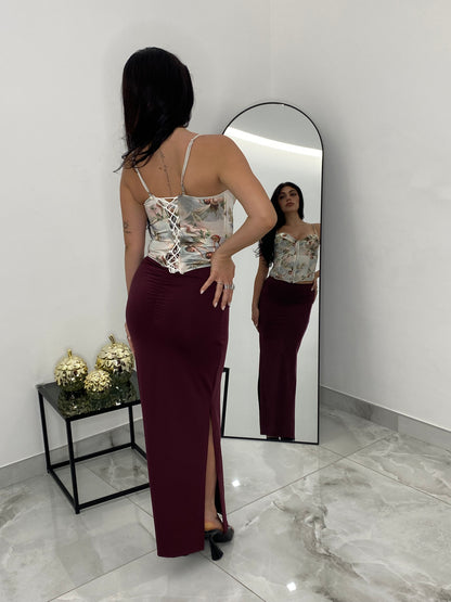 Gonna bordeaux lunga con spacco