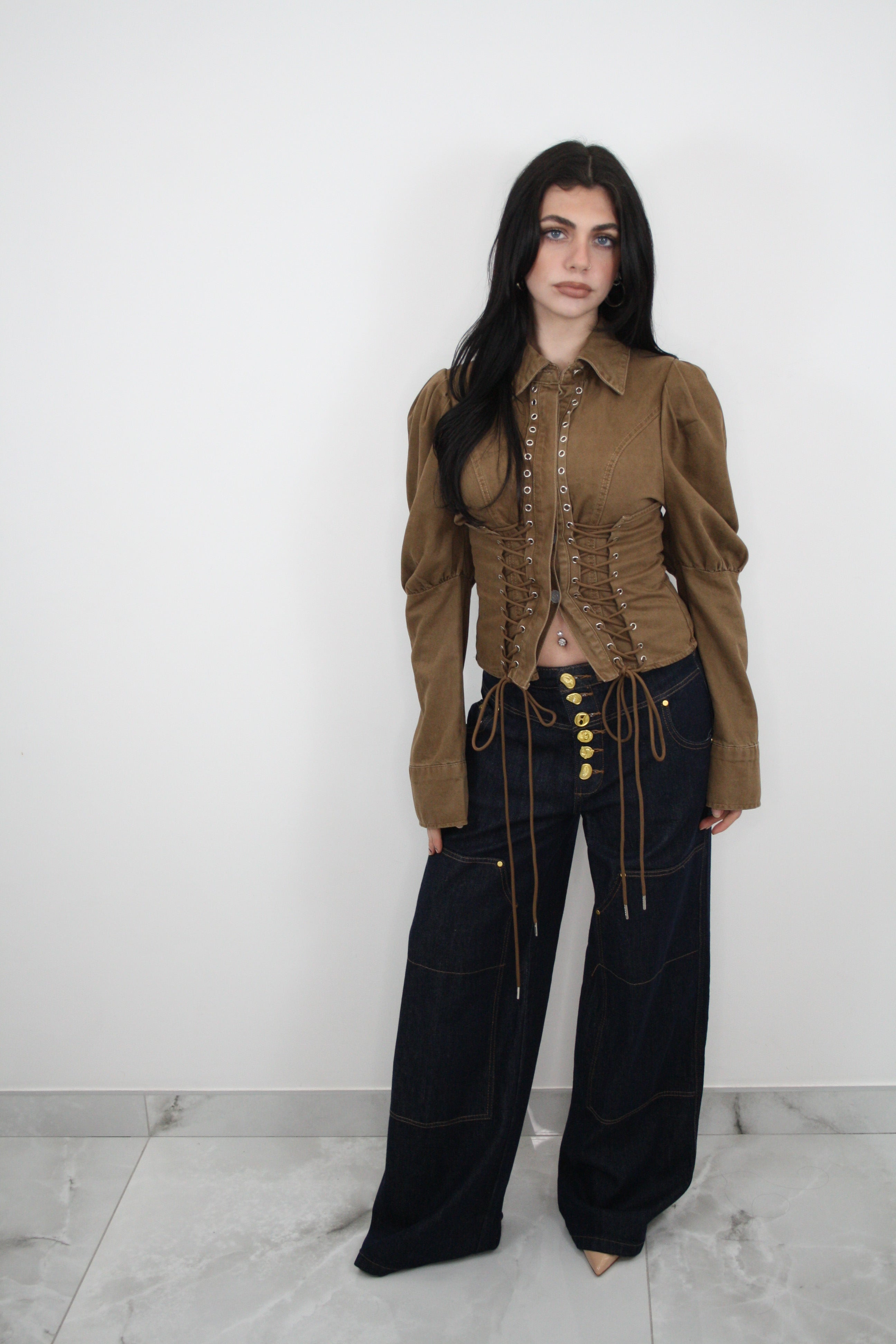 Camicia Alexis a corsetto marrone