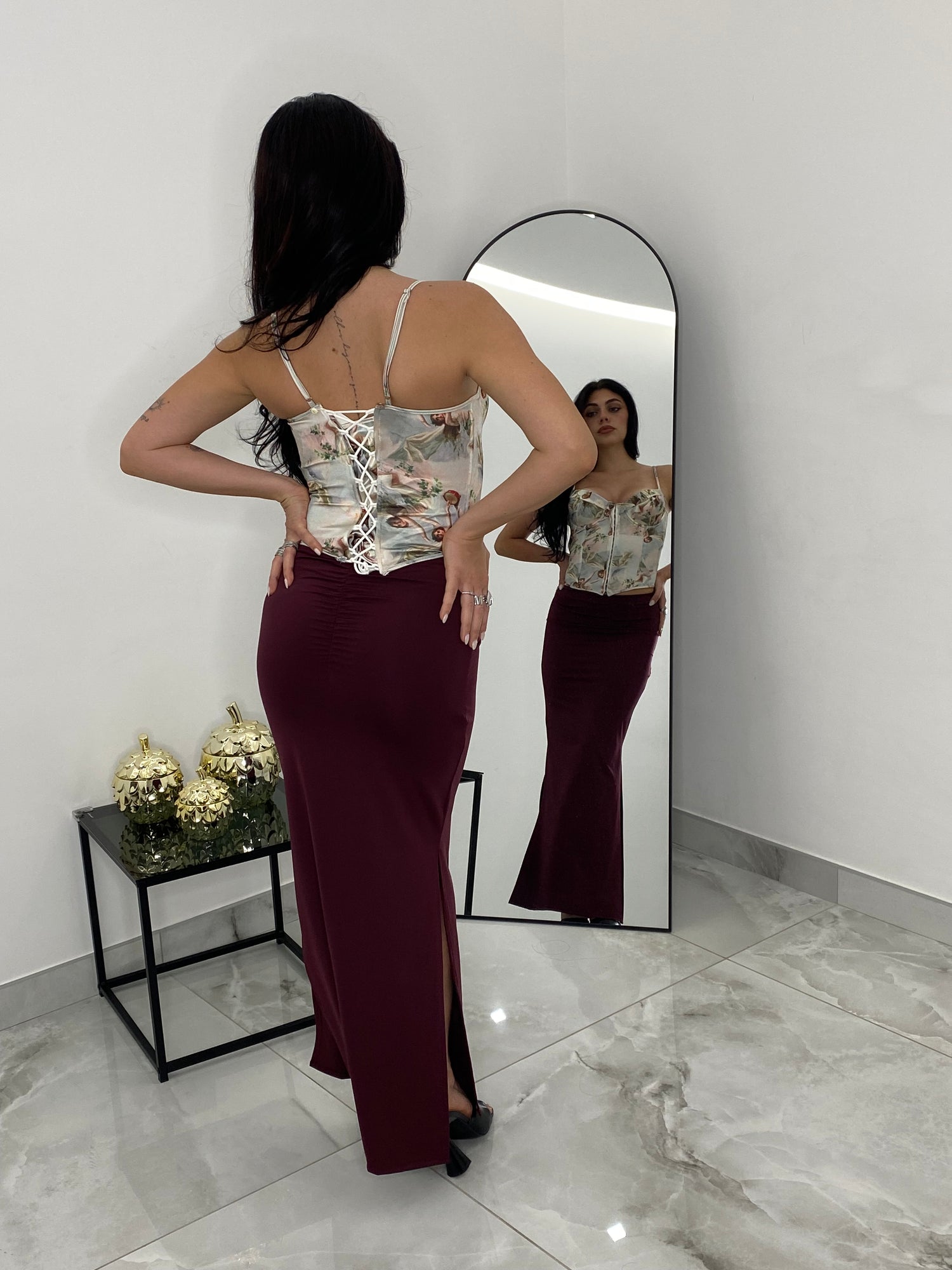 Gonna bordeaux lunga con spacco